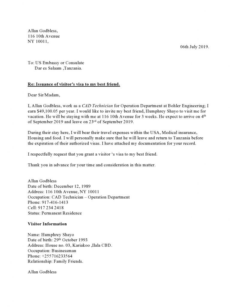 Generate Visa Invitation Letter 2025 Canada Nady Tallou